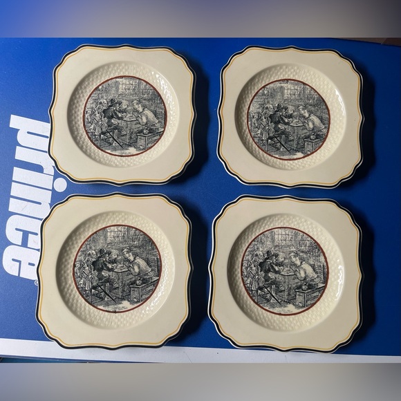 4 Antique Royal Doulton Square Plates- Tavern or Ale House D4853 #731190